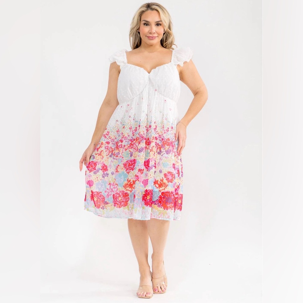 White Floral Summer Midi Dress